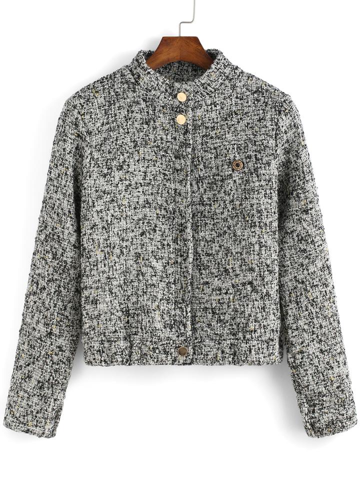 Romwe Stand Collar Slim Grey Coat