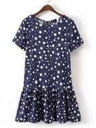 Romwe Polka Dot Tie Back Ruffle Hem Dress