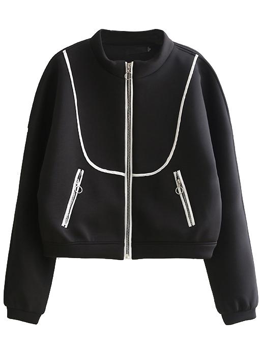 Romwe Black Stand Collar Pocket Jacket