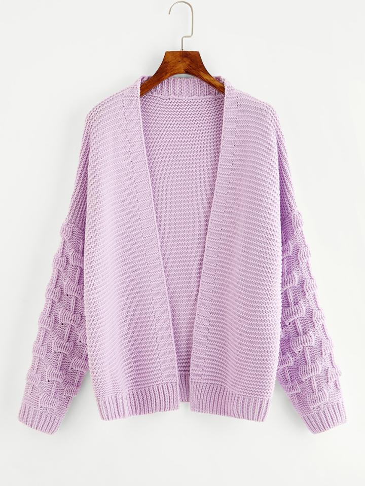 Romwe Textured Sleeve Open Front Sweater Coat
