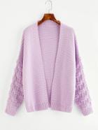 Romwe Textured Sleeve Open Front Sweater Coat