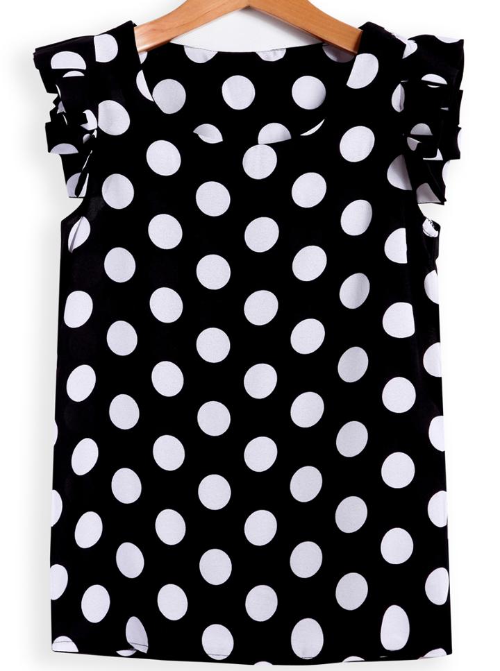 Romwe Round Neck Polka Dot Blouse