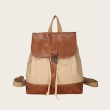 Romwe Two Tone Pu Panel Backpack