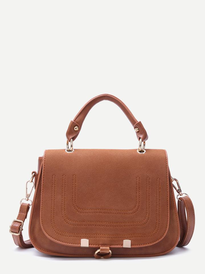 Romwe Tan Faux Leather Flap Saddle Bag
