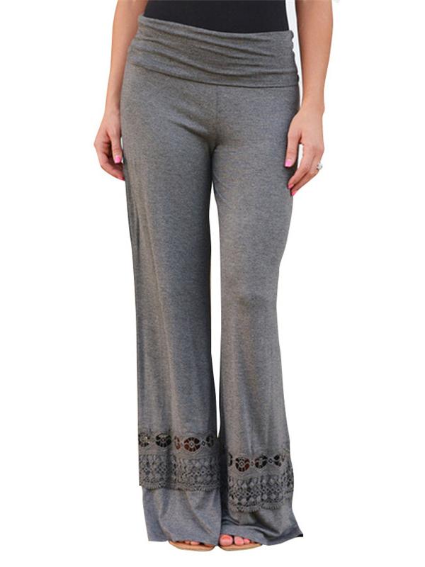 Romwe Lace Insert Wide Leg Jersey Pants