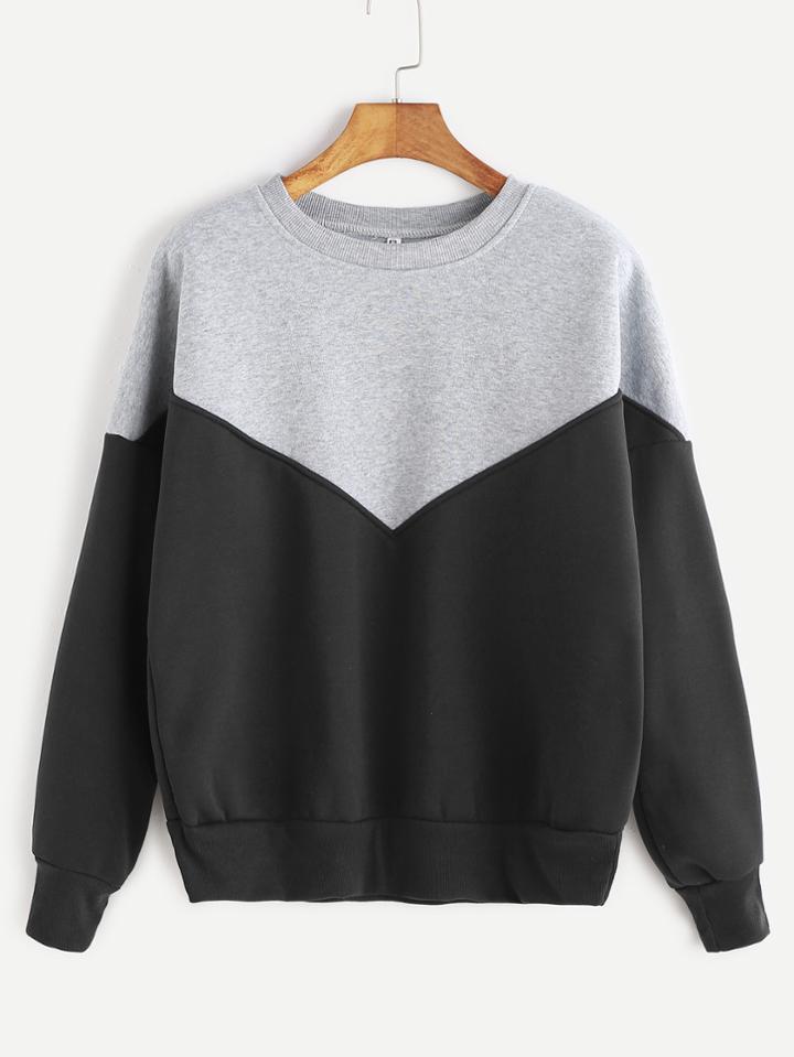 Romwe Black Contrast Dropped Shoulder Seam Sweatshirt