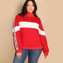Romwe Plus Zip Half Placket Colorblock Sweatshirt