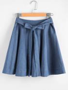 Romwe Self Belted Chambray Circle Skirt