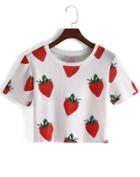 Romwe Strawberry Print Crop T-shirt
