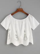 Romwe White Crochet Insert Embroidered Top