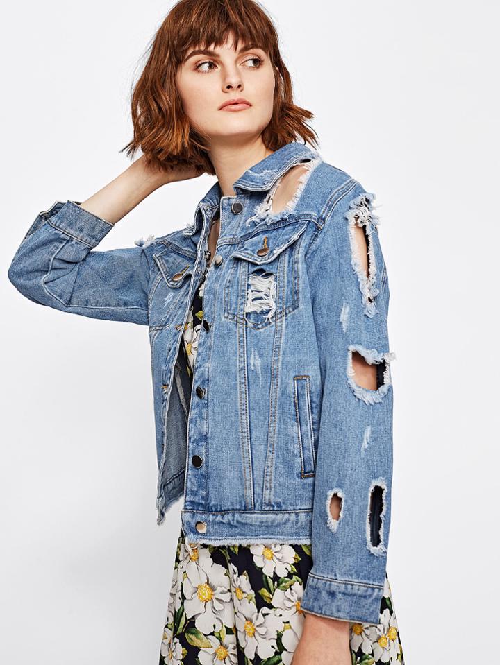 Romwe Destroyed Denim Jacket