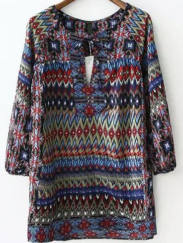 Romwe Long Sleeve Geometric Print Blouse