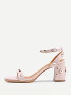 Romwe Rockstud And Faux Pearl Decorated Block Heeled Sandals
