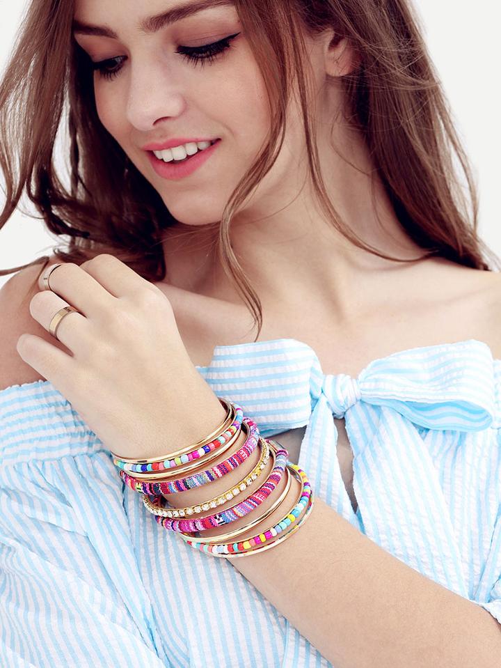 Romwe Colorful Multilayer Beaded Crochet Bracelet
