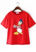 Romwe Donald Duck Red T-shirt