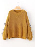 Romwe Contrast Pom Pom Side Slit Sweater