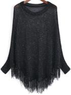 Romwe Black Open-knit Sequined Tassel Sweater