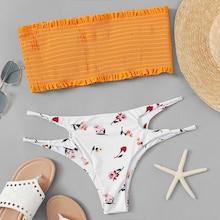 Romwe Shirred Random Floral Bikini Set