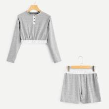 Romwe Contrast Trim Space Dye Top With Shorts