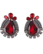 Romwe Red Drop Gemstone Silver Stud Earrings