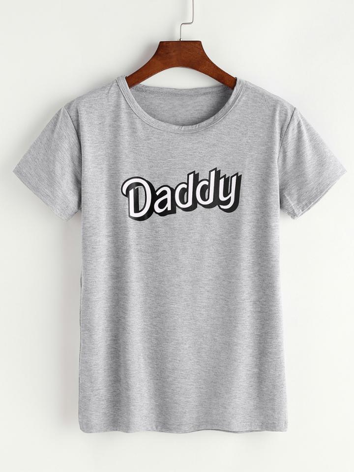Romwe Letter Print Slub Tee
