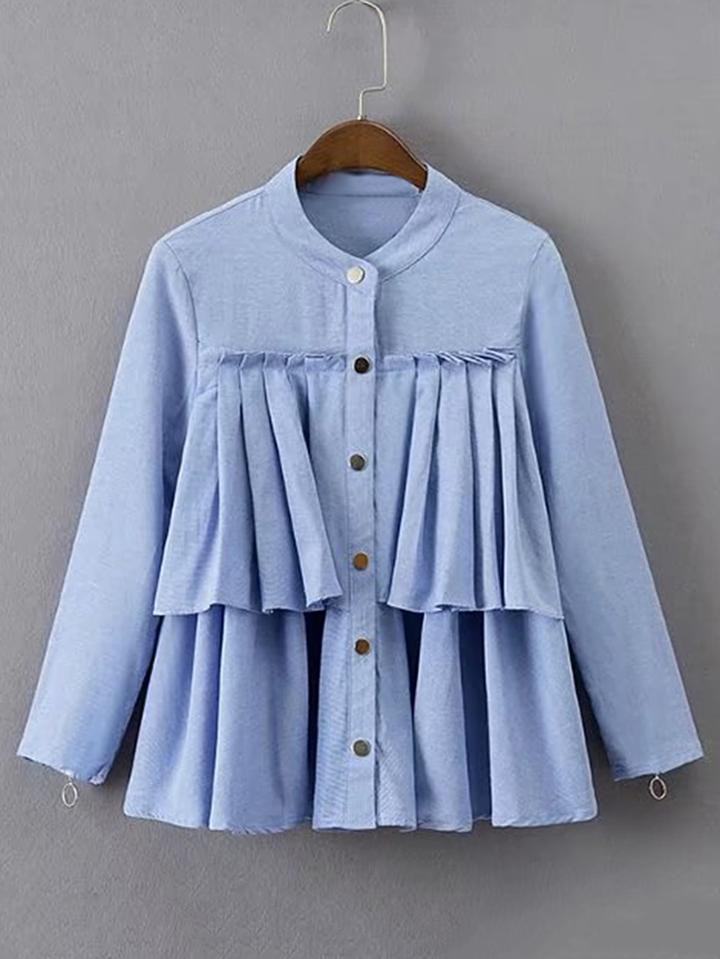 Romwe Zipper Sleeve Pleated Tiered Blouse