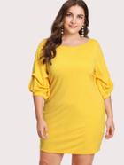 Romwe Bishop Gathered Sleeve Solid Dress