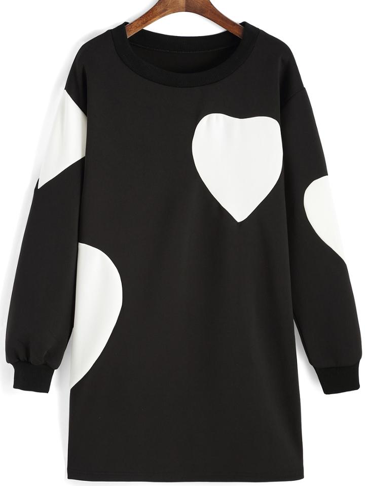 Romwe Round Neck Hearts Print Sweatshirt