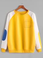 Romwe Yellow Contrast Geo Print Raglan Sleeve Sweatshirt