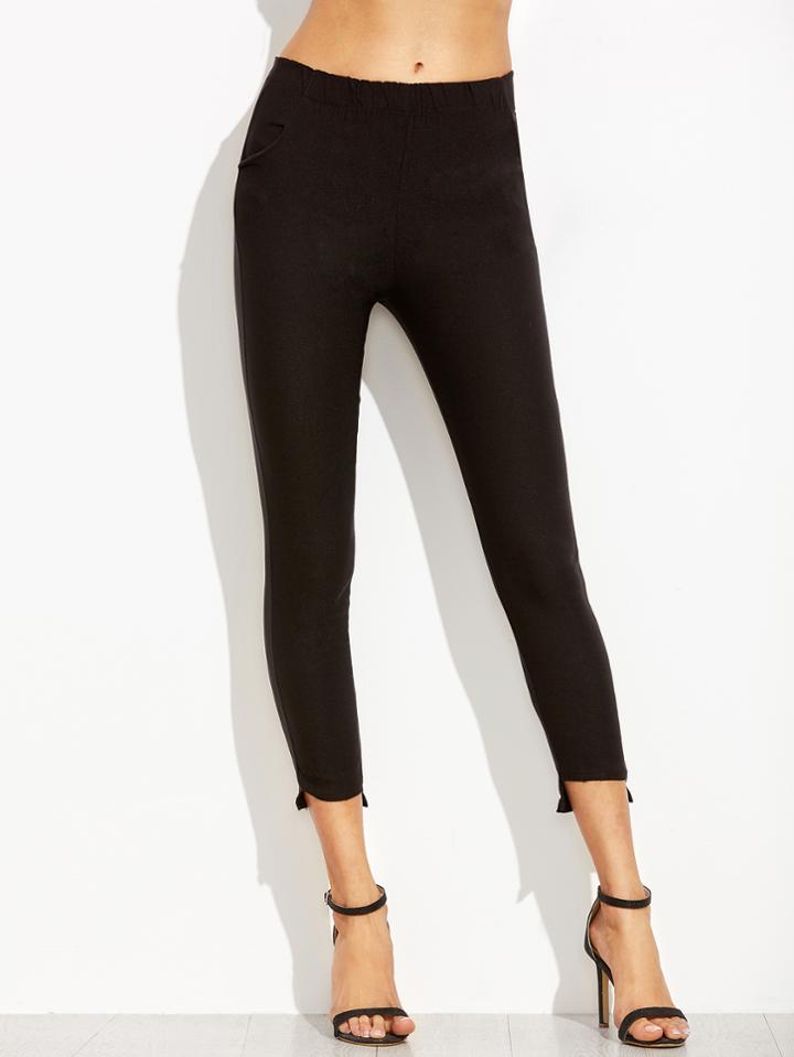 Romwe Black Elastic Waist Asymmetric Hem Leggings