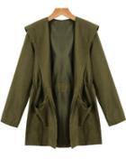 Romwe Hooded Pockets Loose Green Coat