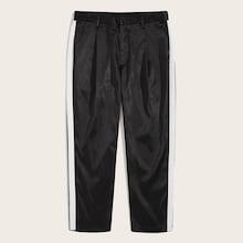 Romwe Guys Button Fly Fold Pleat Striped Side Pants
