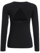 Romwe Open Back Long Sleeve Black T-shirt
