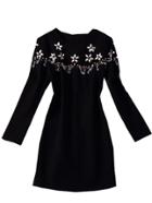 Romwe Sleeveless Bead A-line Black Dress