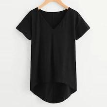Romwe Plus Solid High Low Hem V-neck Tee