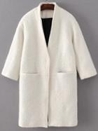 Romwe White Hidden Button Pocket Wool Blend Coat