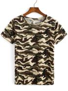 Romwe Round Neck Camouflage T-shirt