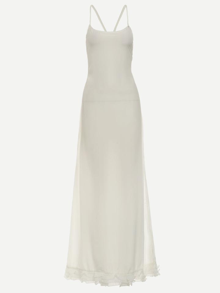 Romwe White Frill Trim Lace Up Cami Dress