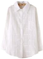 Romwe Lapel With Buttons Plaid White Blouse