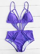 Romwe Mesh Detail Strappy Monokini