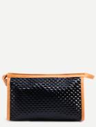 Romwe Black Contrast Trim Hexagon Embossed Makeup Bag