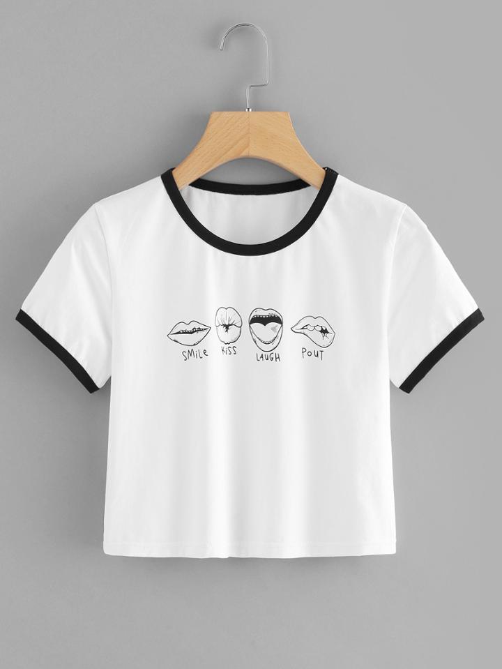 Romwe Lip Print Ginger Tee
