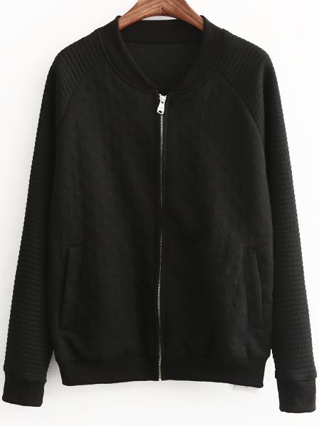 Romwe Diamond Zipper Black Jacket