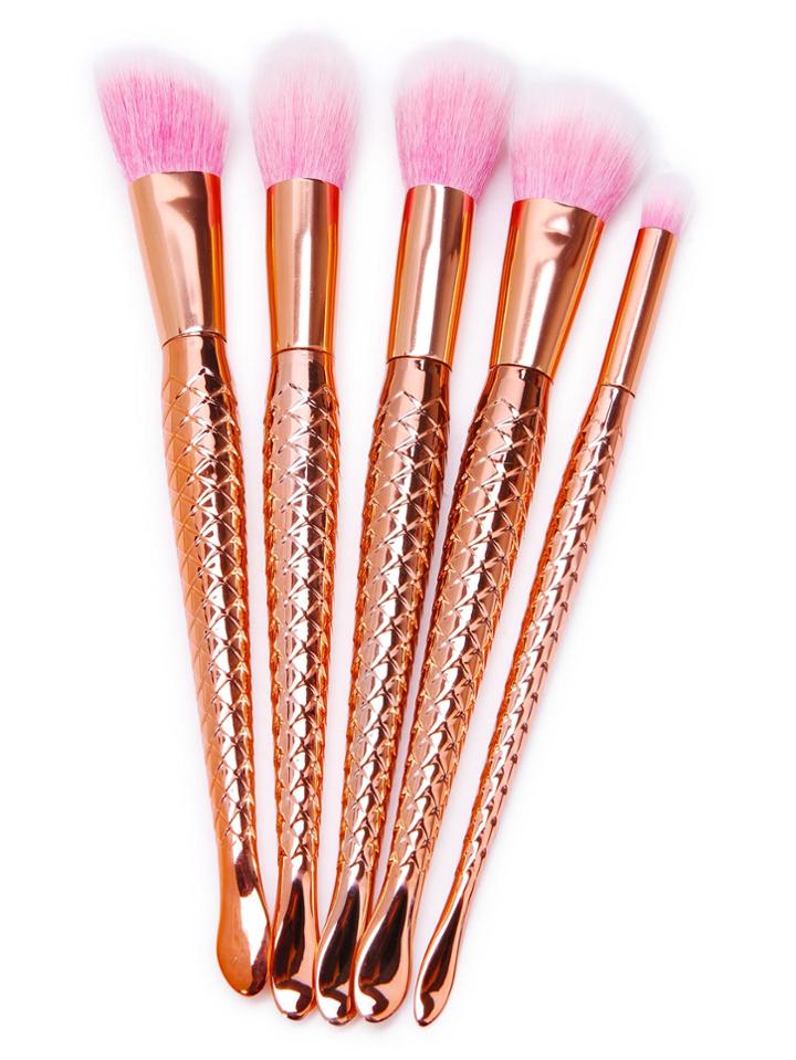 Romwe Mermaid Handle Design Gold Makeup Brush 5pcs