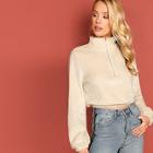 Romwe Elastic Cuff And Hem Crop Sweatshirt