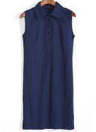 Romwe Lapel With Buttons Navy Dress