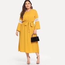 Romwe Plus Contrast Lace Dress With Belt