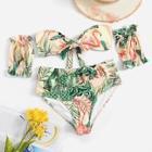Romwe Random Tropical With High Waist Bikini With Cuff