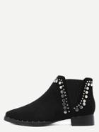Romwe Black Suede Metallic Trim Pointed Chelsea Boots