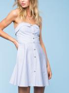 Romwe Blue Mixed Stripe Fold Over Bandeau Dress